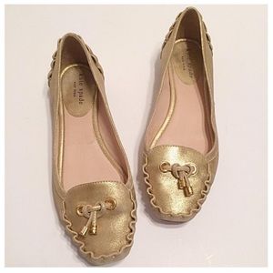 Kate Spade Gold Leather Metallic Moccasins